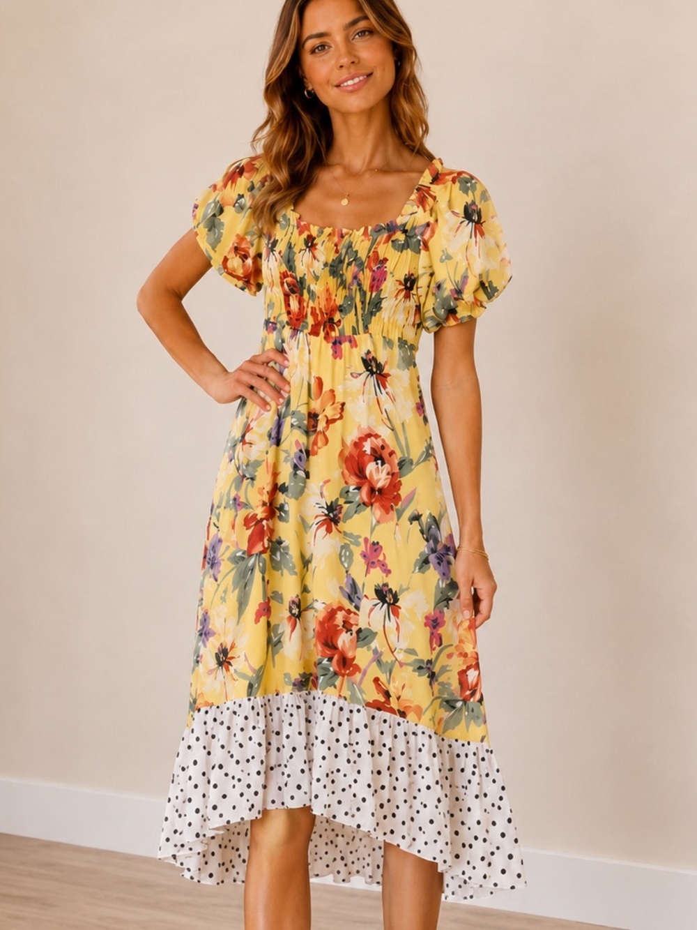 ASOS Floral Midi Dress Smocked Bodice Cottagecore Garden Party Boho US 6